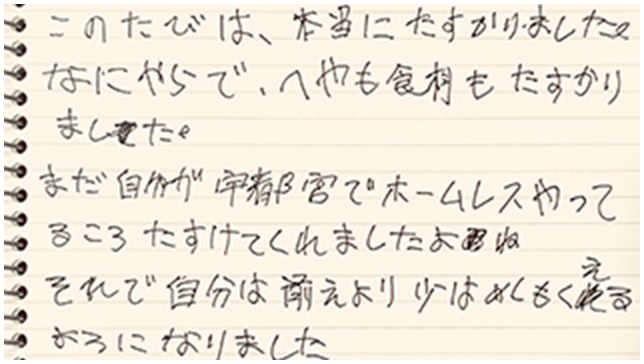 ご利用者様からの手紙